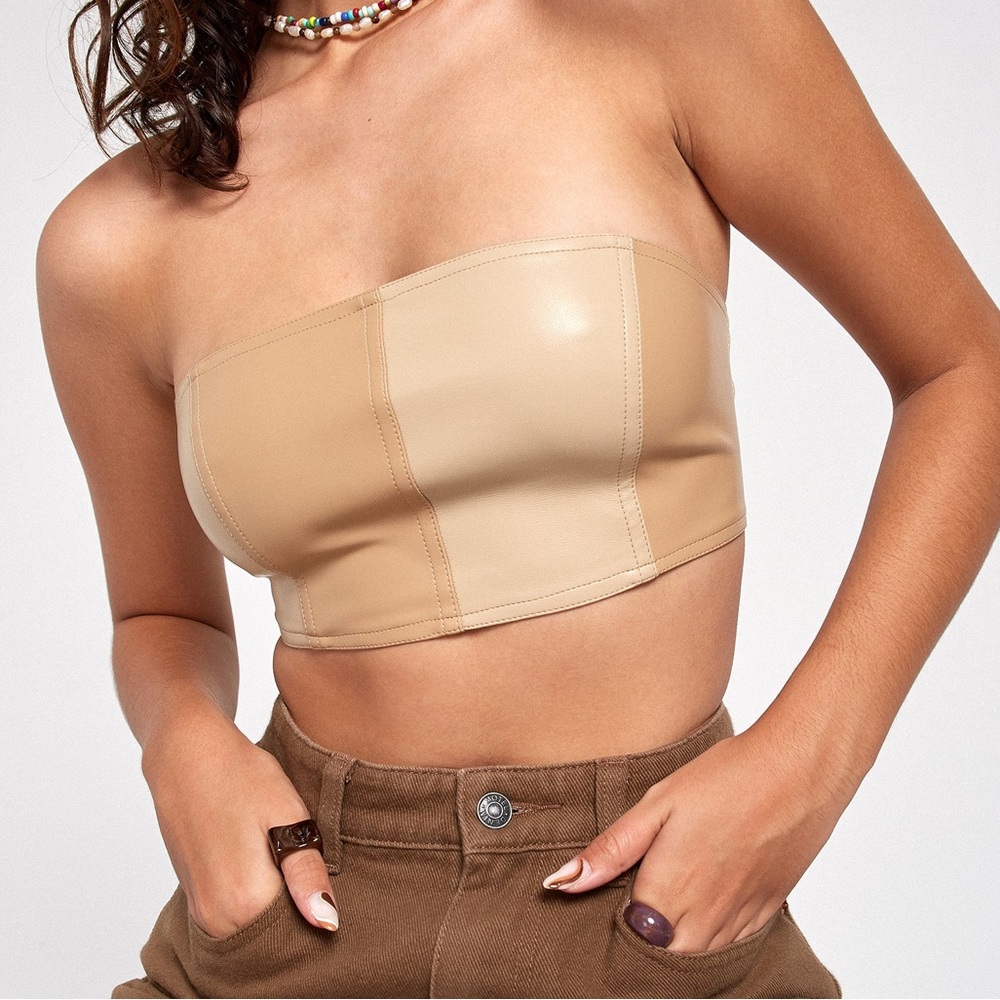 NWOT Motel Rocks Jola leather Crop Top In PU Tan Cream